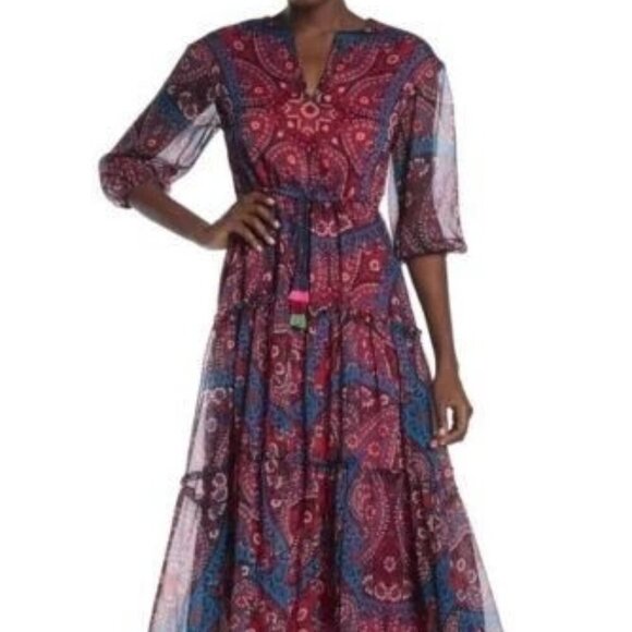 TAYLOR DRESS-PAISLEY CHIFFON-BOHO-Hippie Vibe-Size 4-NEW WITH TAGS - Picture 2 of 4